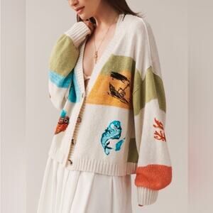 Anthropologie Pilcro Icon Graphic Cardigan Sweater.  Size M. Retails $198